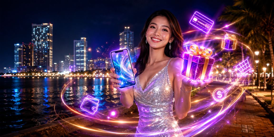 Suasana kasino hiburan gaya Malaysia di Penang dengan lampu malam yang meriah