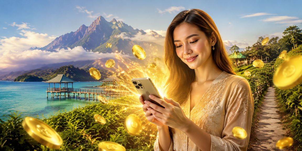Pemain kasino mudah alih di Sabah menikmati permainan slot pada waktu malam dengan telefon pintar